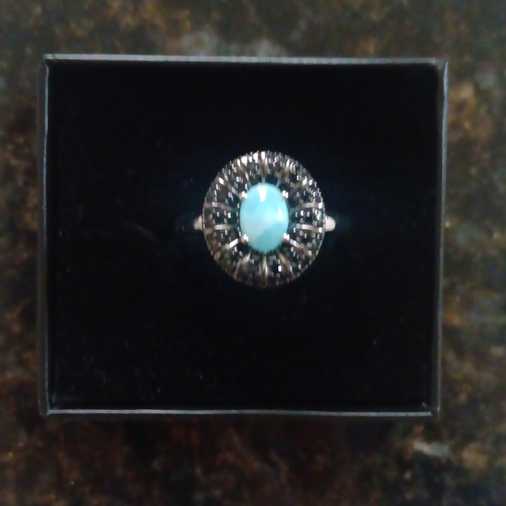 ♡Spinel&Larimar Unique Ring In 14k White Gold Over Sterling Silver